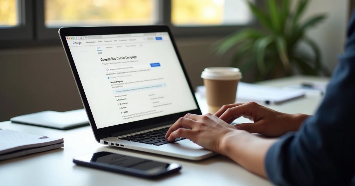 Pessoa criando campanha do Google Ads no notebook 