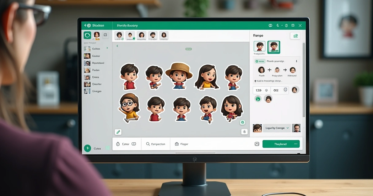 Tela de computador sendo usada para criar figurinha animada 