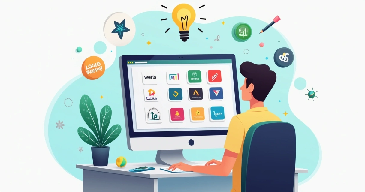 Pessoa usando computador para criar logotipo online 