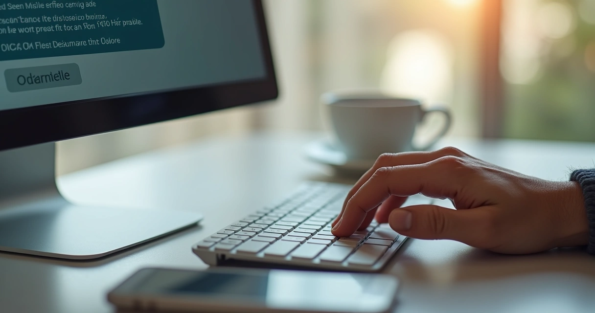 Pessoa digitando mensagem SMS personalizada no computador 