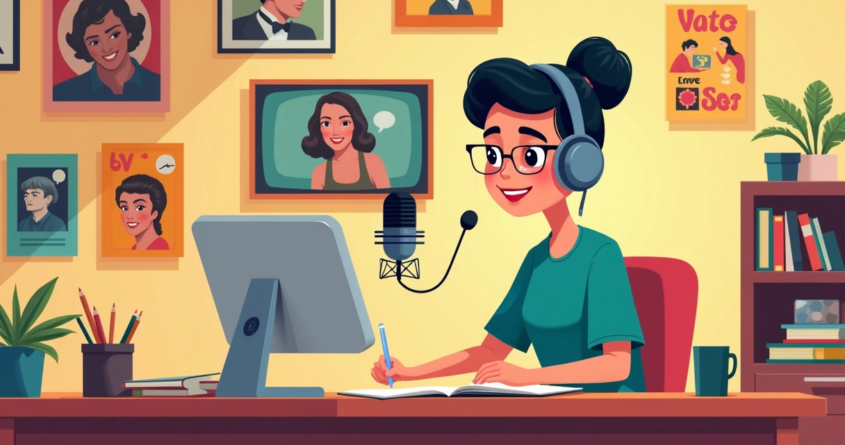 Pessoa gravando podcast sobre séries clássicas 