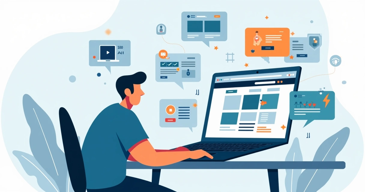 Empreendedor criando site profissional em notebook com interface moderna 