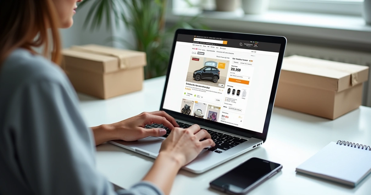 Vendedor digitando em notebook, criando campanha no Mercado Ads 