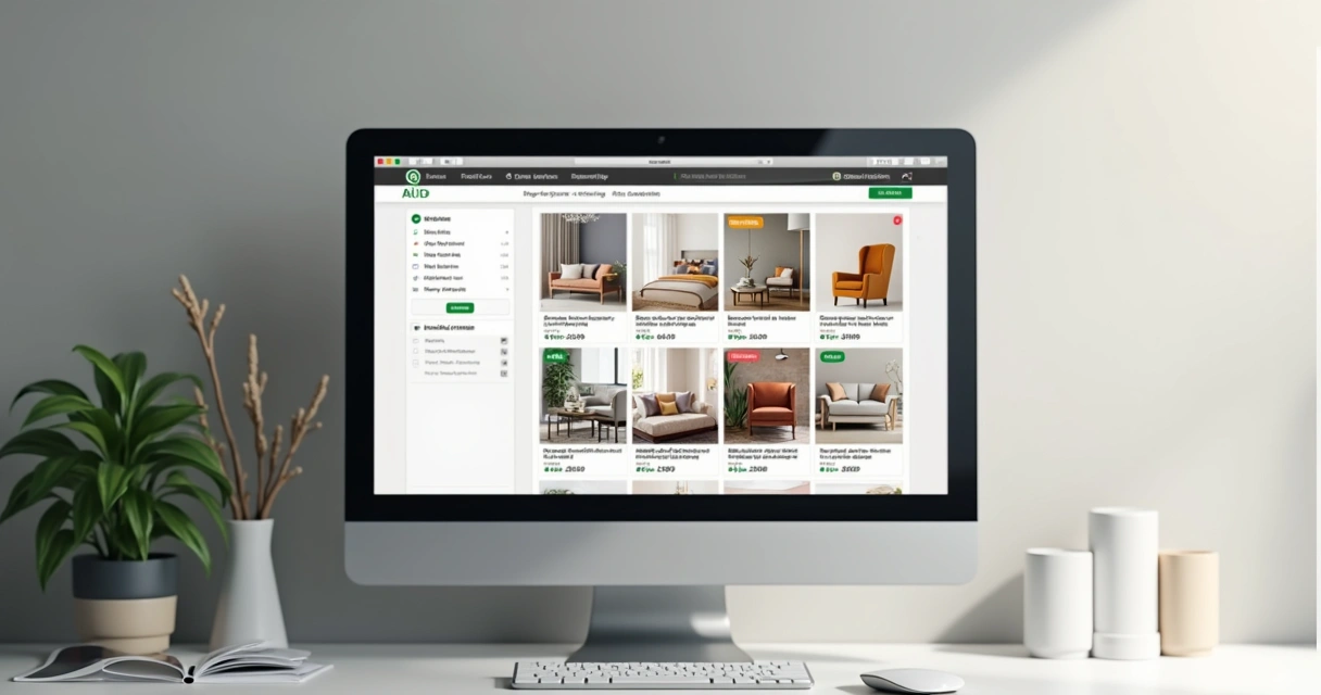 Tela computador com catálogo digital de produtos aberto 