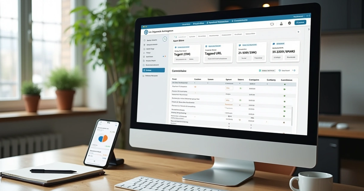 Tela de computador mostrando painel da Loja Integrada com criação de links de afiliados e gráficos de vendas em destaque 