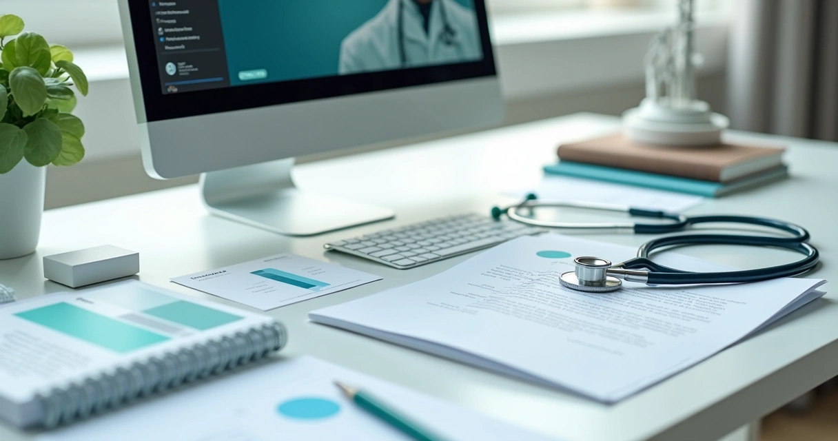 Itens de identidade visual para um médico em uma mesa 