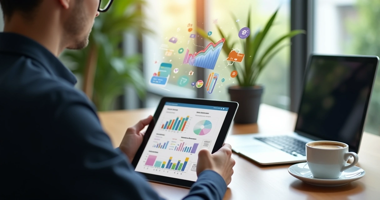 Pessoa usando um tablet para criar uma pesquisa online 