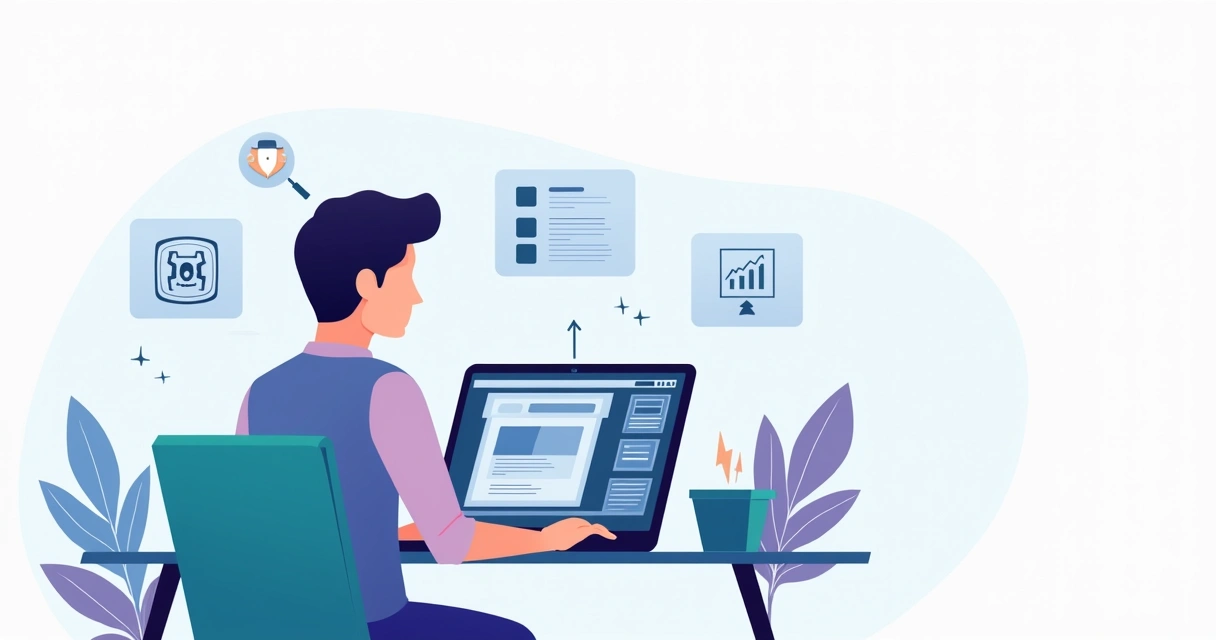 Ilustração de pessoa criando site profissional gratuito em laptop com editor de arrastar e soltar 