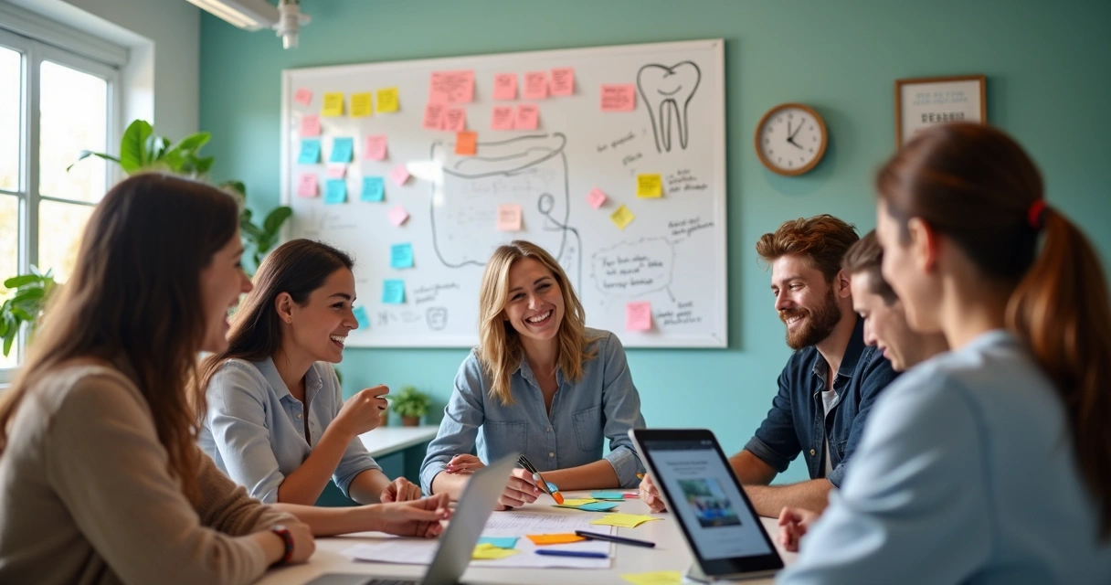 Equipe de marketing cria conteúdo criativo odontológico