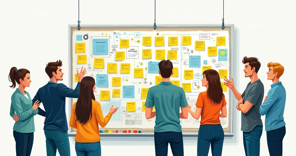 Equipe fazendo brainstorm em quadro branco 