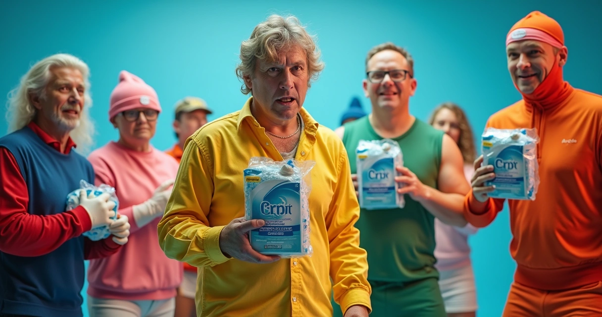 Cena colorida e dinâmica em que outras campanhas são parodiadas por anúncio de sabão 