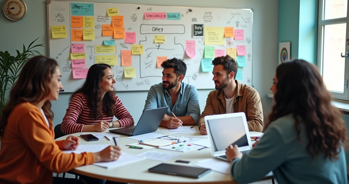 Equipe criando conteúdos criativos para campanhas digitais 