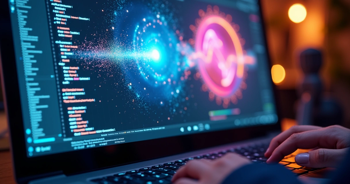 Tela de computador mostrando IA criando imagens e textos 