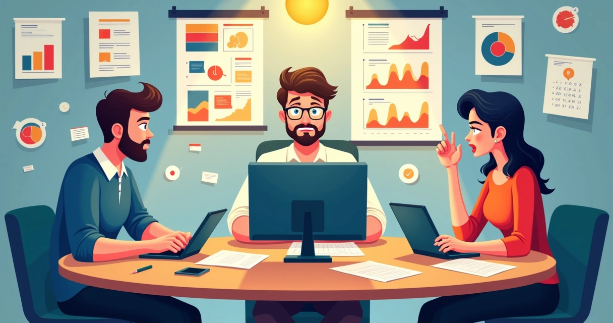 Equipe de marketing planejando campanha com tela mostrando ideias criativas 