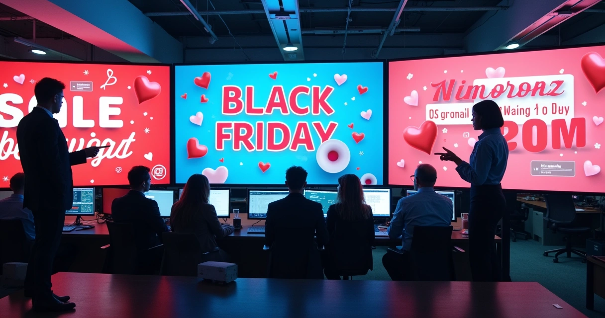 Banners digitais coloridos para campanhas sazonais expostos lado a lado 