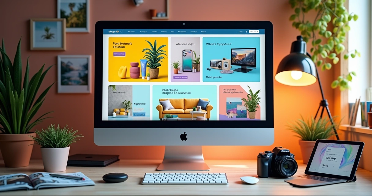 Seleção de diferentes anúncios digitais com imagens vibrantes e textos chamativos para loja virtual