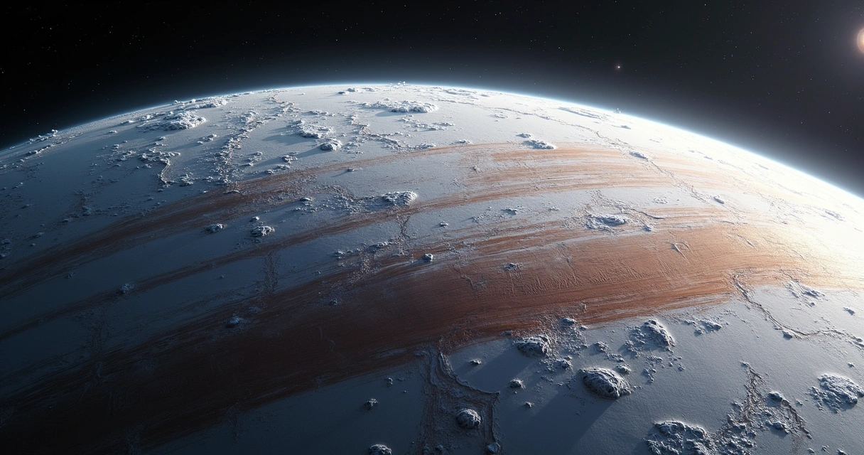 Região de criovulcanismo em Europa, com fluxos visíveis 