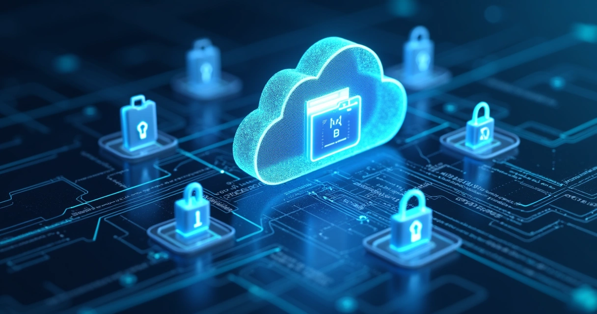 Representação de criptografia protegendo backup em nuvem 