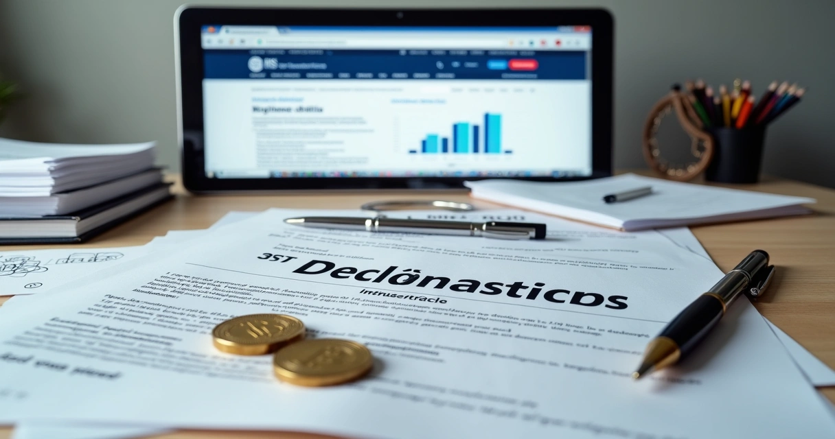 Papeis de declaração e moedas digitais lado a lado 