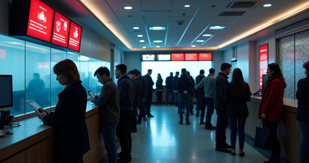 Fila de clientes preocupados em agência bancária