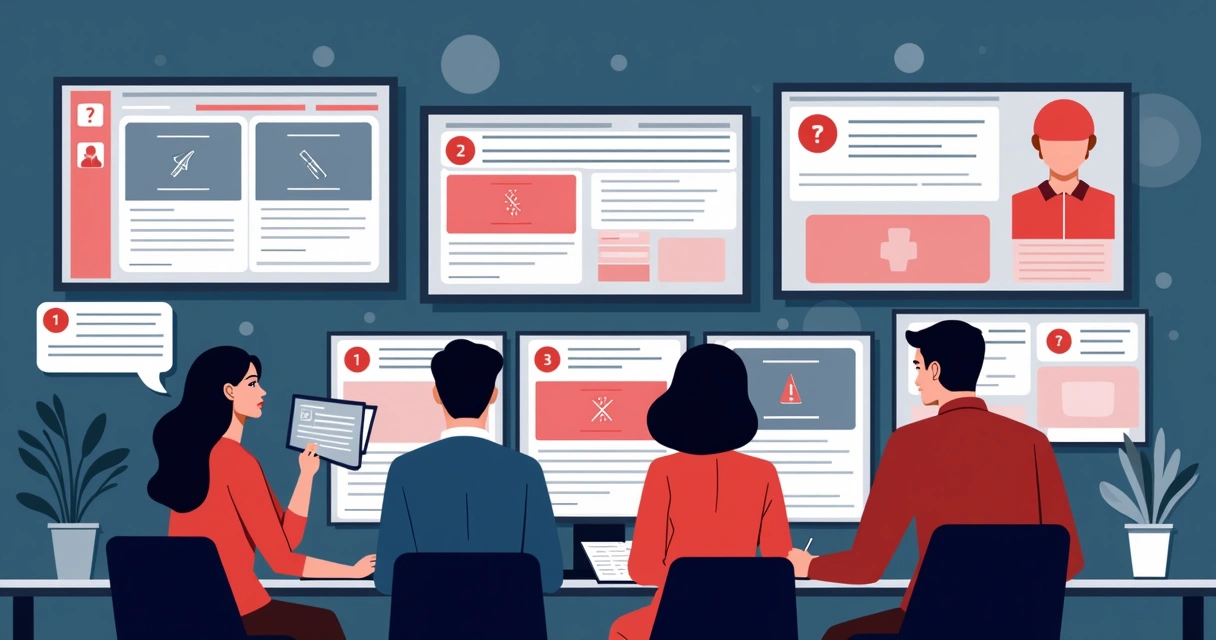 Equipe verificando crise reputacional na comunicação digital