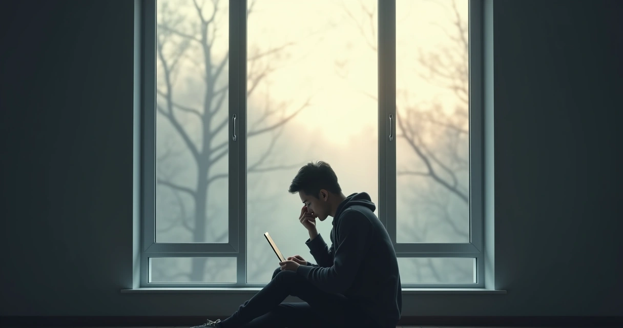 Persona sentada junto a la ventana mirando hacia afuera en actitud reflexiva 