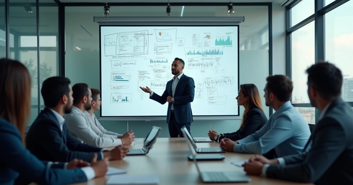 Crisis management consultant leading a team meeting