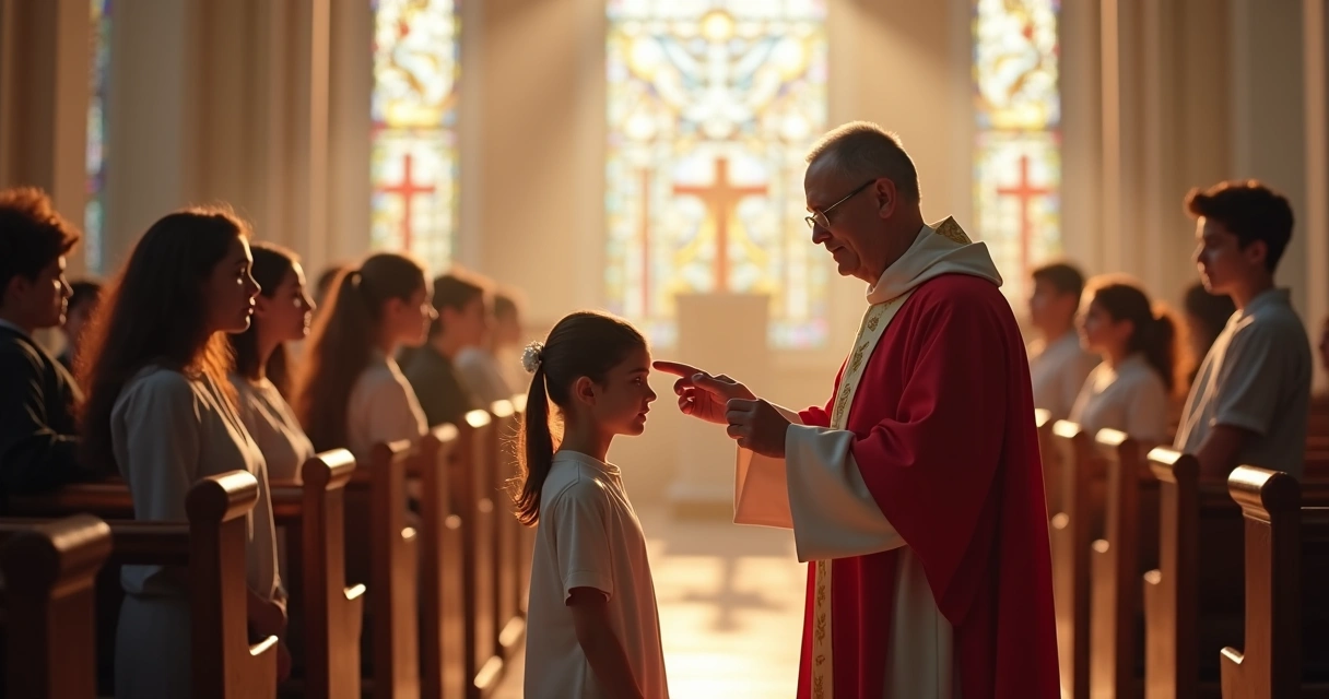 Jovens recebem o sacramento da crisma na igreja 