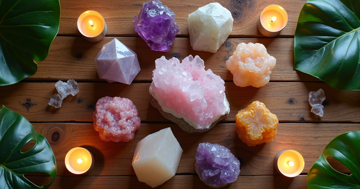 Pedras de diferentes cores e tamanhos espalhadas harmoniosamente numa mesa 