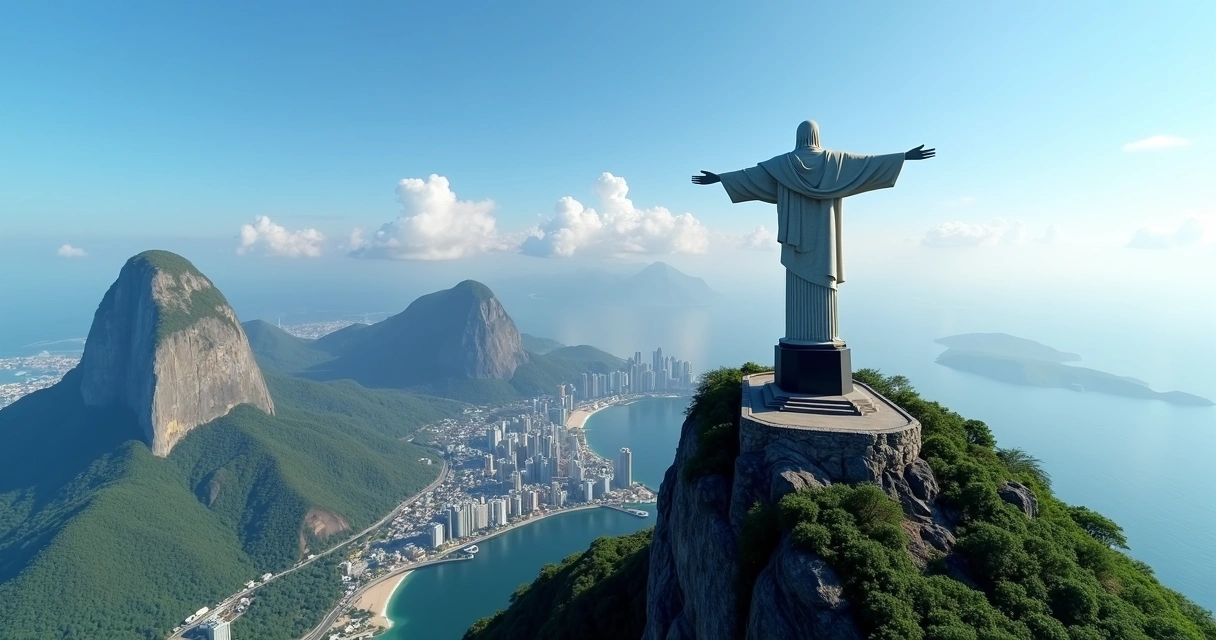 Cristo Redentor de braços abertos no topo do Corcovado 