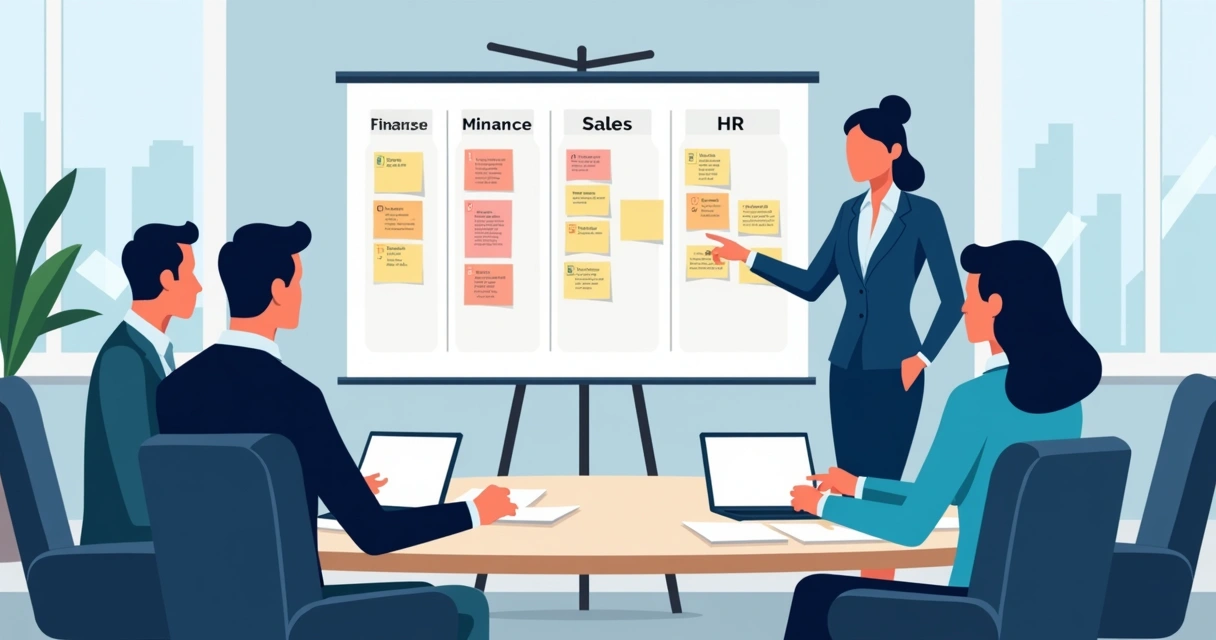 Quadro branco com critérios de decisão para gestores 