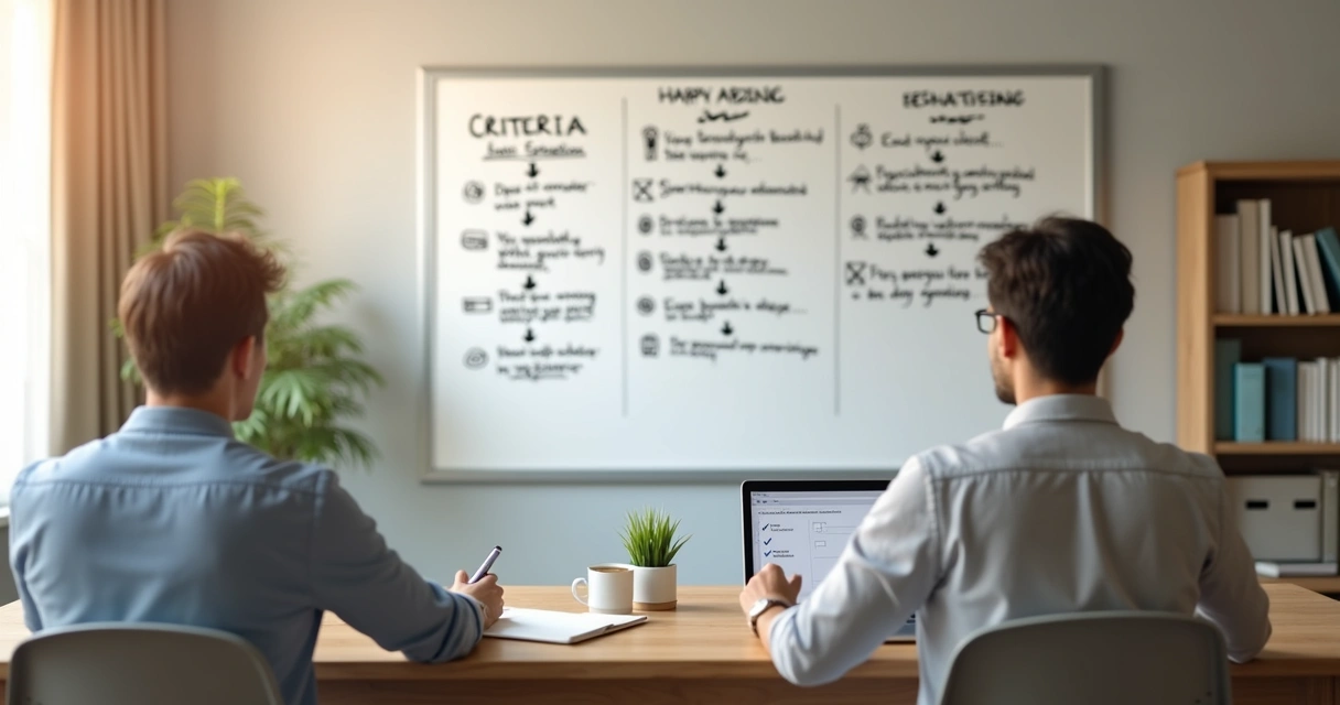 Pessoa refletindo diante de quadro com critérios de mudança de comportamento 