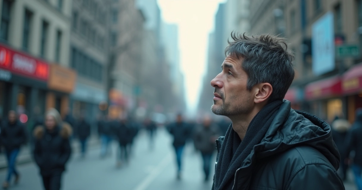 Person reflecting on complex social issues 