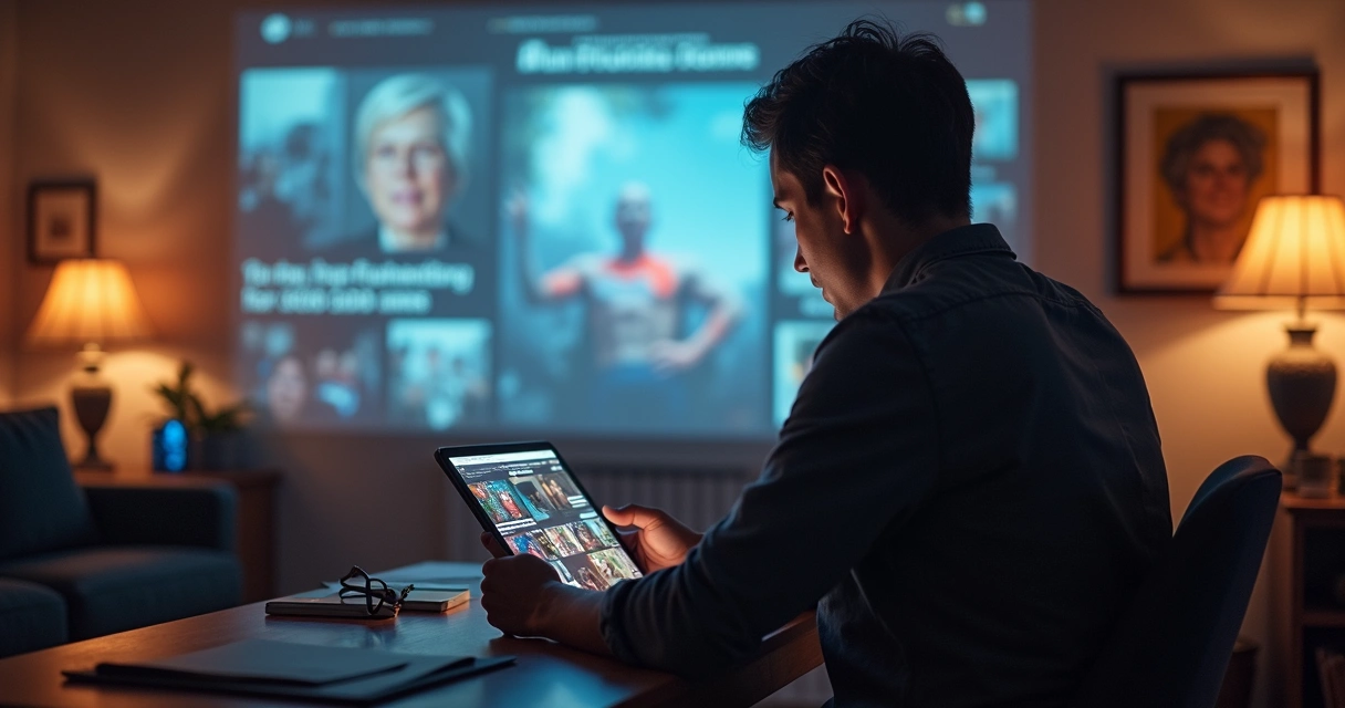 Person calmly reading news surrounded by dramatic headlines and calm background 