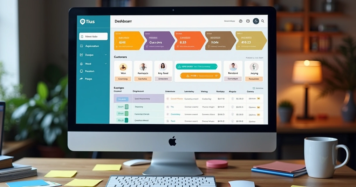 Tela de CRM mostrando etapas de funil de vendas em agência digital