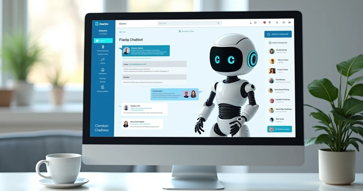 Chatbot interface on a computer screen in modern workspace 
