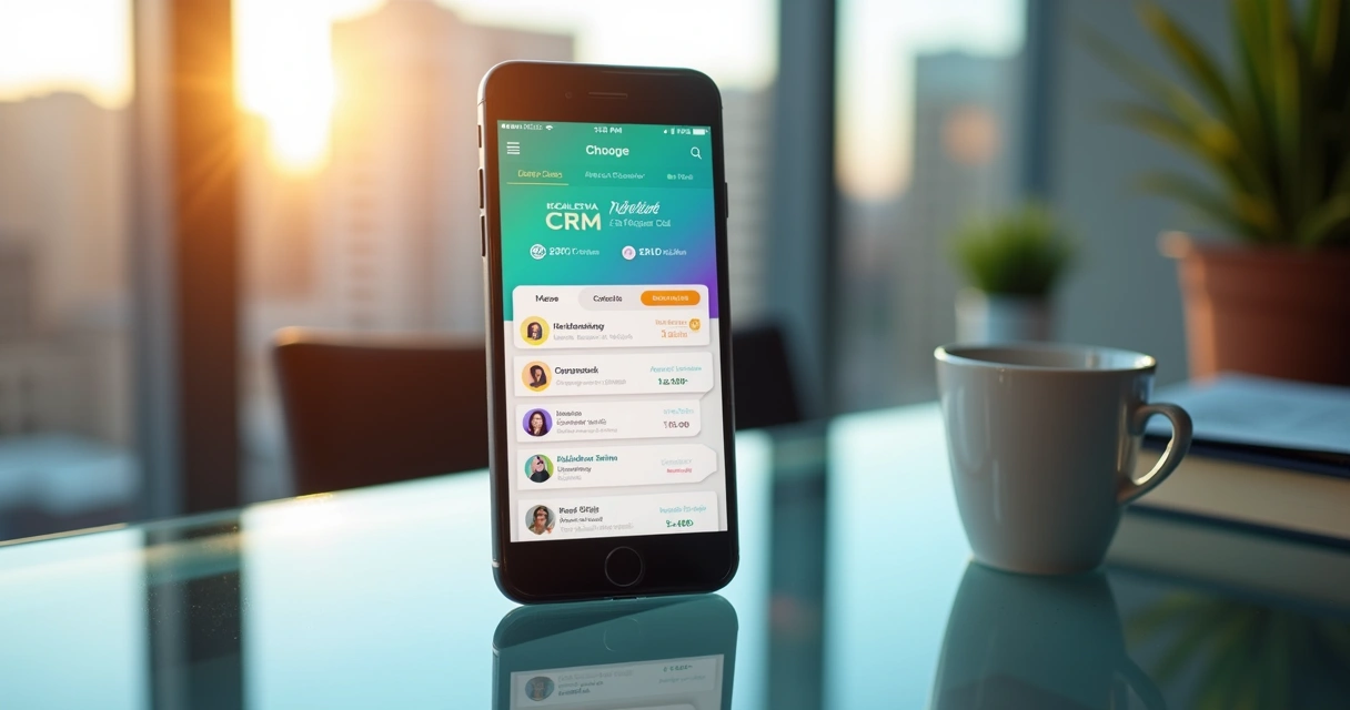 Aplicativo de CRM imobiliário aberto em celular