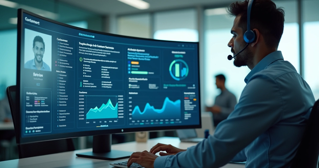 Dashboard de CRM com atendente observando recomendações de IA para atendimento ao cliente 
