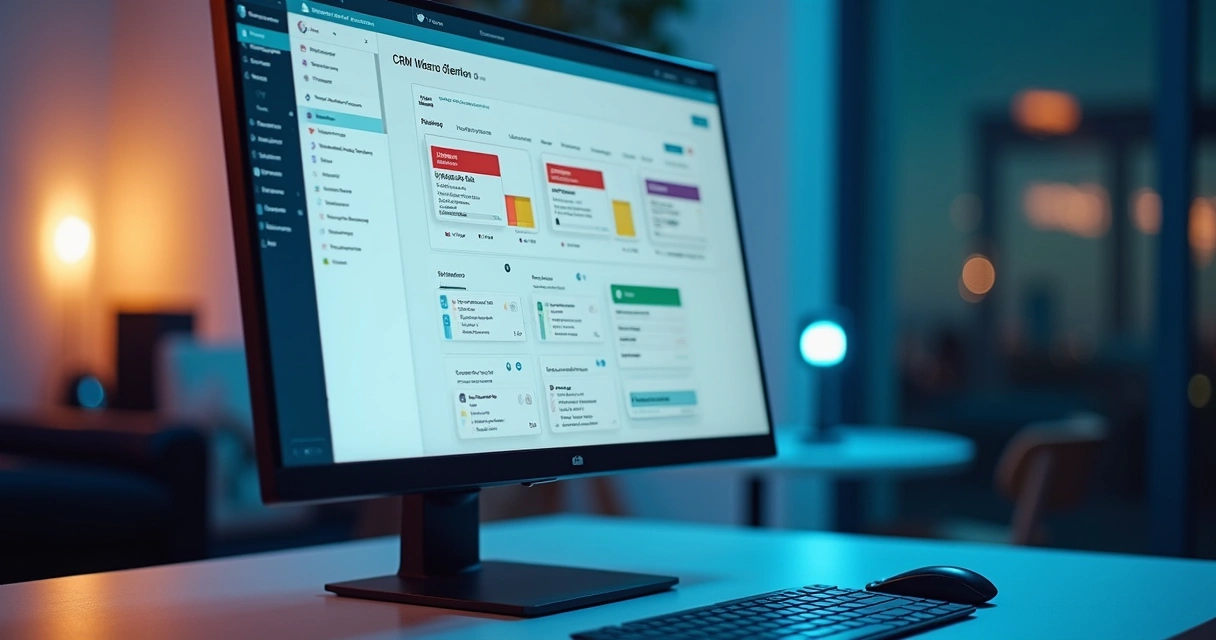 Tela de CRM exibindo pipeline com etapas coloridas e notificações 