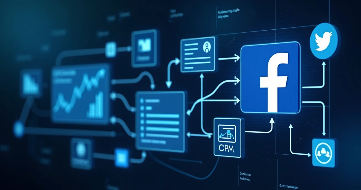 Diagrama de integração entre Facebook, CRM e automações para negócio. 