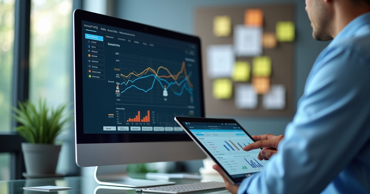 Dashboard de CRM integrado a ferramentas de automação, com dados conectados e fluxo de leads visível. 