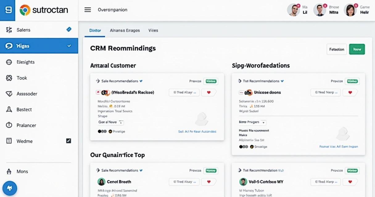 Interface de CRM com automações de IA e recomendações para equipes de vendas