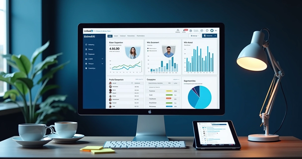 Dashboard de automação de CRM integrado ao LinkedIn, com dados e gráficos de interação 