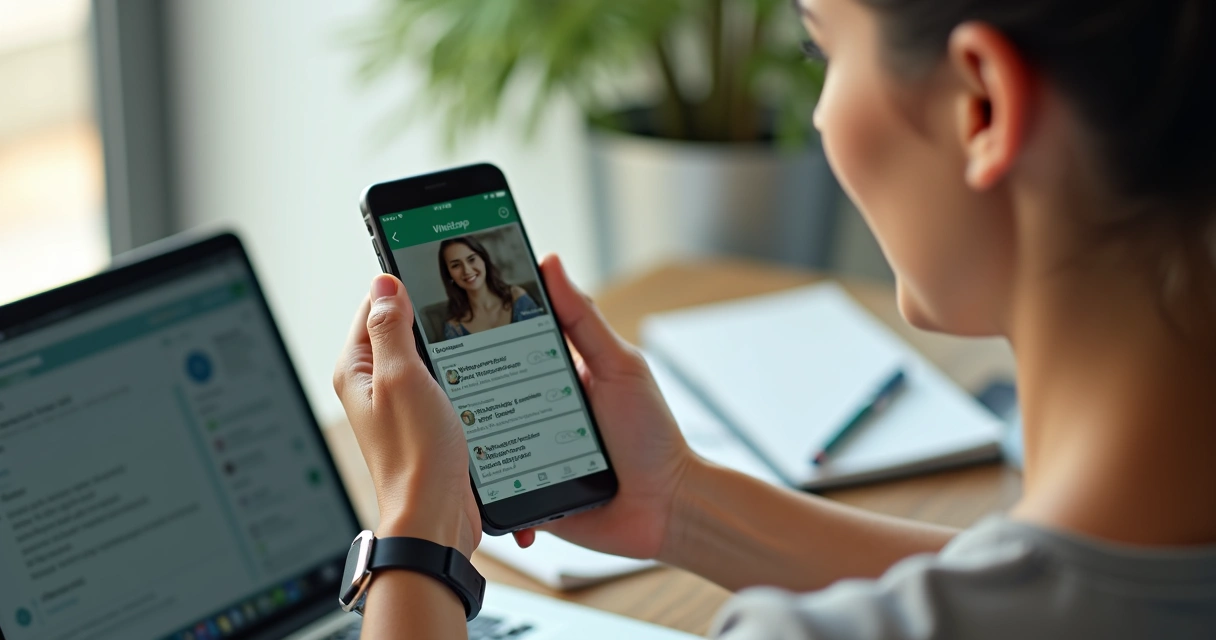 Vendedor usando CRM simples no celular enquanto conversa com cliente pelo WhatsApp