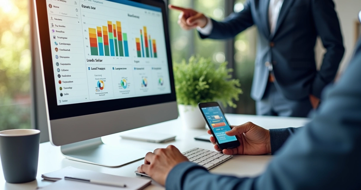 Tela de CRM mostrando leads de energia solar