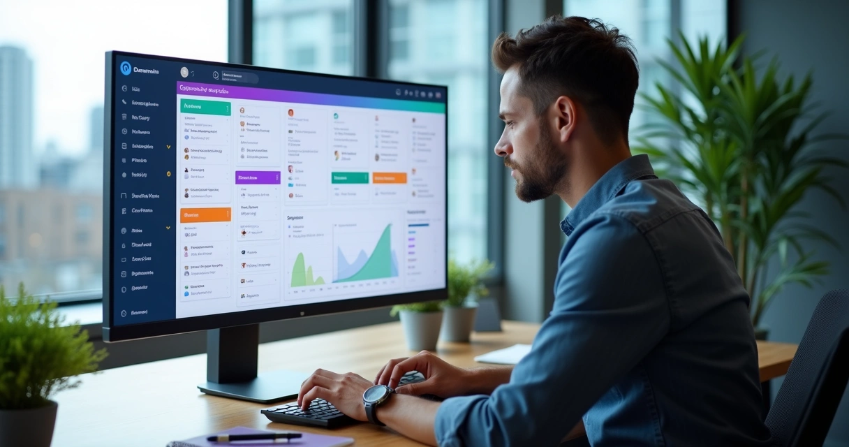 Profissional analisando painel CRM único com vendas e atendimento integrados 
