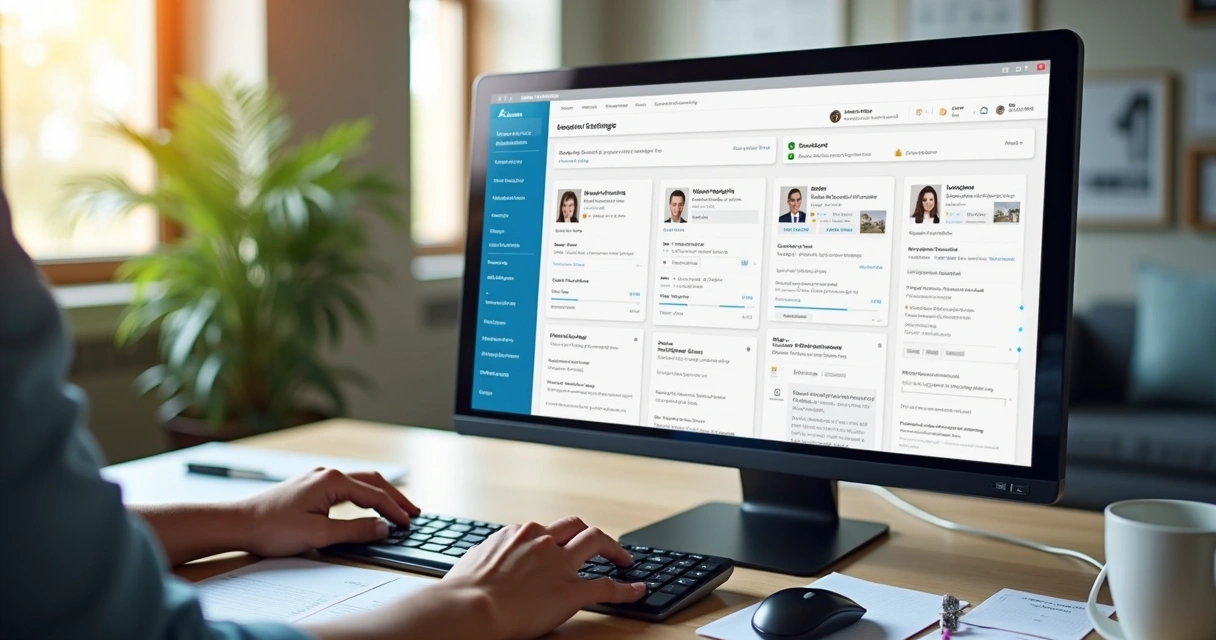Tela de CRM imobiliário com dados de clientes e imóveis 