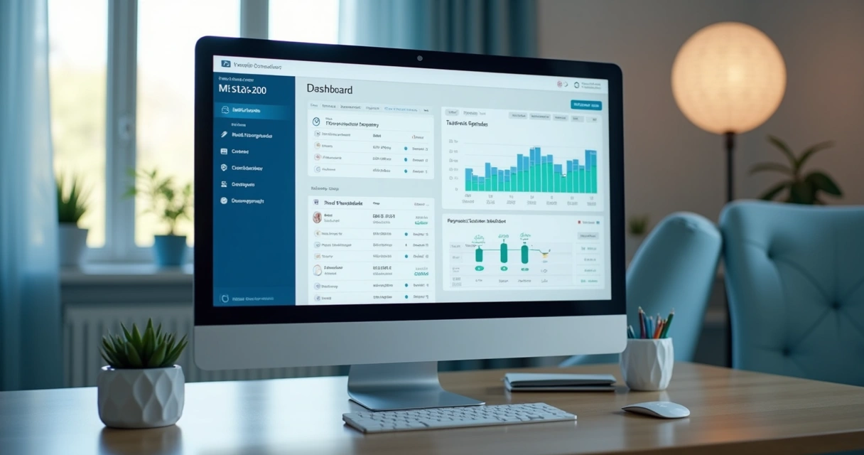 Tela de CRM médico em monitor de computador no consultório 