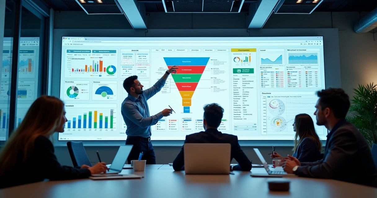 Dashboard de CRM com funil de vendas exibido em tela ampla 