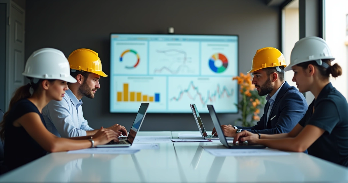 Equipe de vendas usando CRM e dashboards no setor de construção 